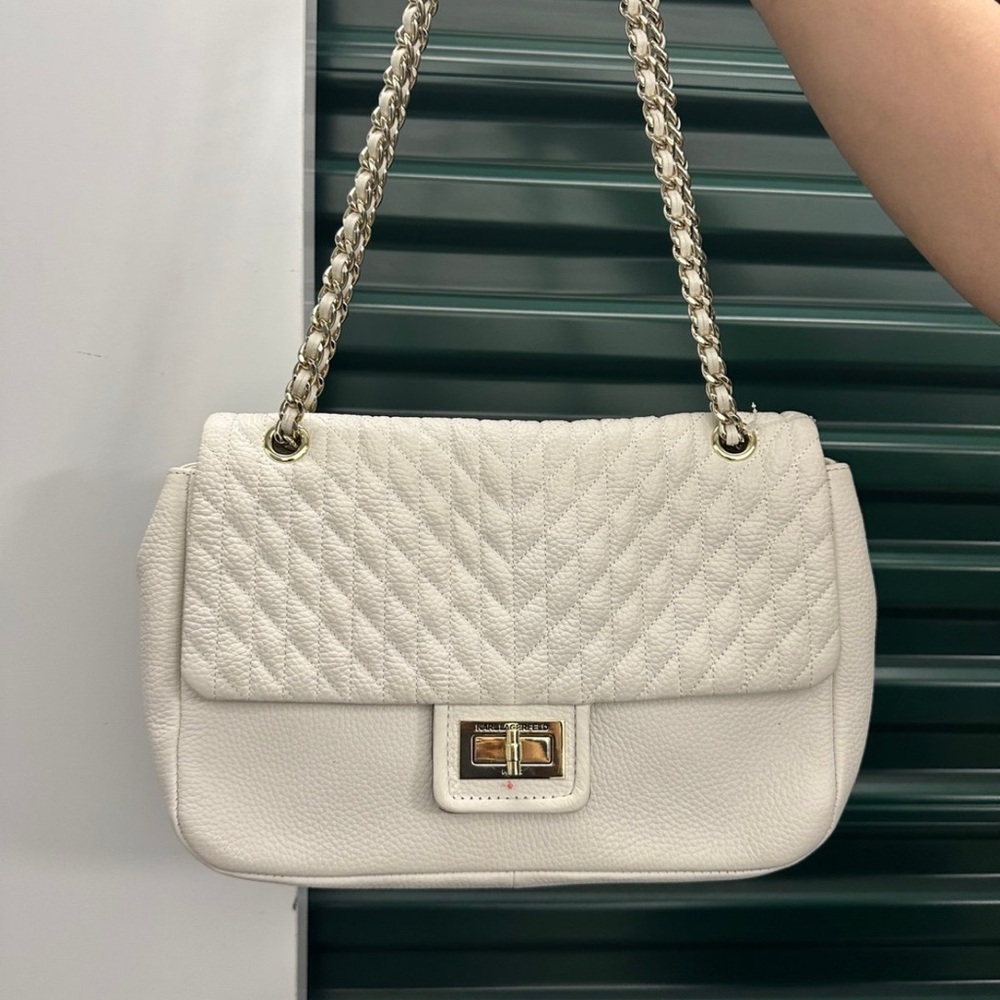 Karl Lagerfeld Paris Quilted Leather Shoulder Bag / Crossbody – Winter White –